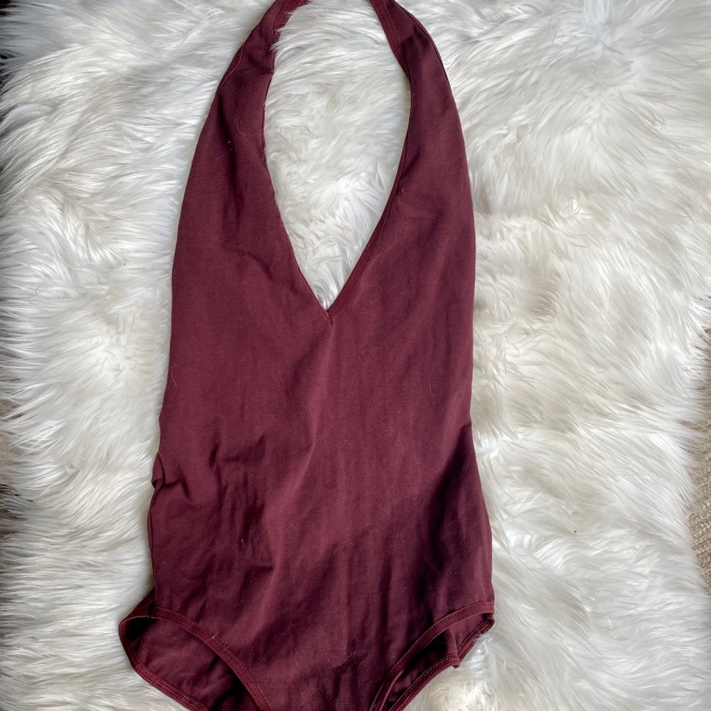Plunging vintage backless burgundy body suit